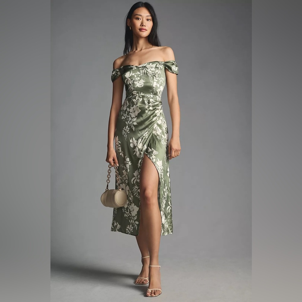 NWT Reformation Genesis Willow Green Silk Dress Size 12 Floral Smoked Back